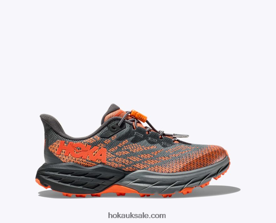 XHPD4N677 Speedgoat 5 Kids Castlerock/Vibrant Orange Hoka
