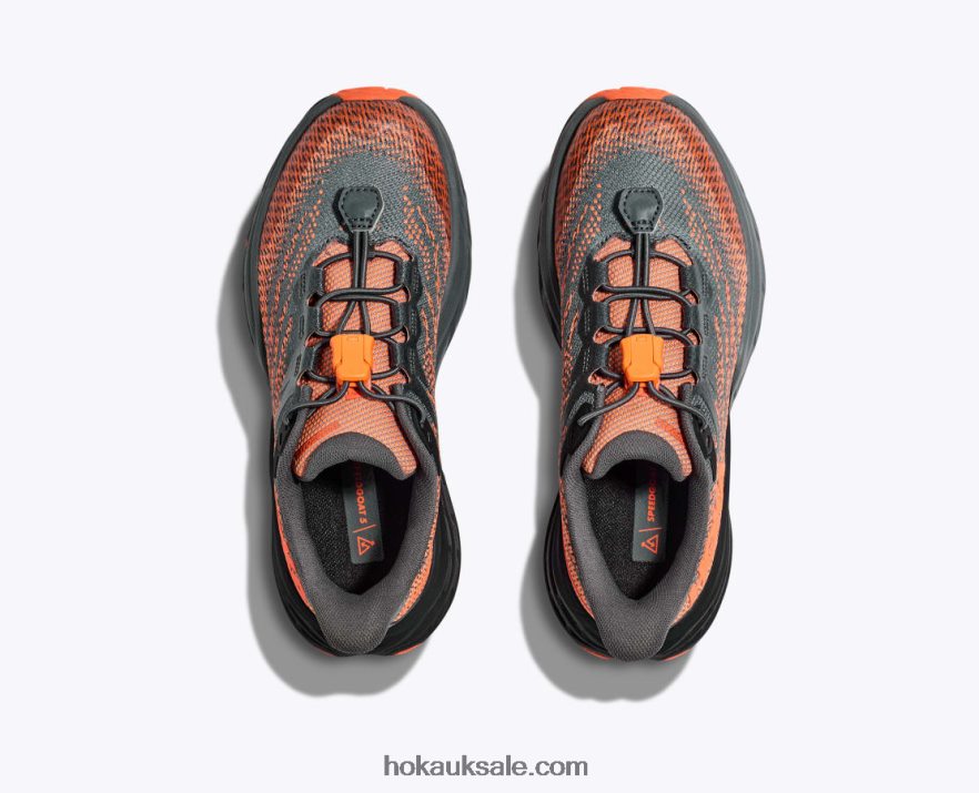 XHPD4N677 Speedgoat 5 Kids Castlerock/Vibrant Orange Hoka
