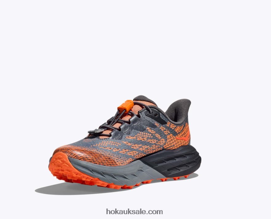 XHPD4N677 Speedgoat 5 Kids Castlerock/Vibrant Orange Hoka