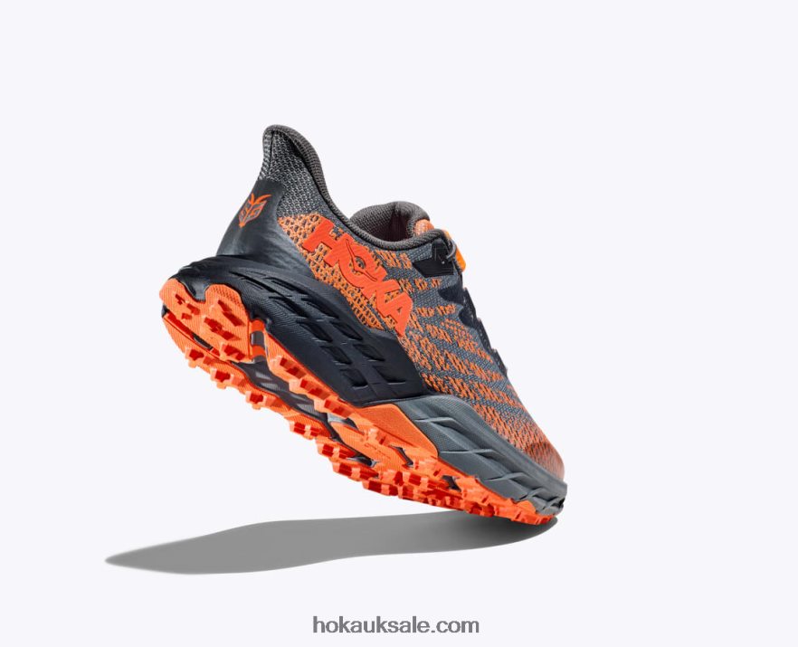 XHPD4N677 Speedgoat 5 Kids Castlerock/Vibrant Orange Hoka