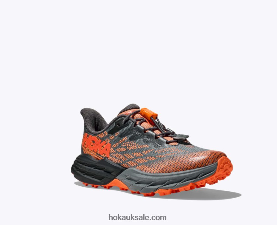 XHPD4N677 Speedgoat 5 Kids Castlerock/Vibrant Orange Hoka