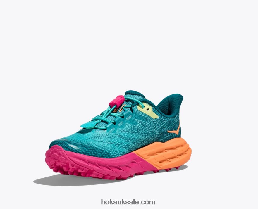 XHPD4N678 Speedgoat 5 Kids Castlerock/Vibrant Orange Hoka