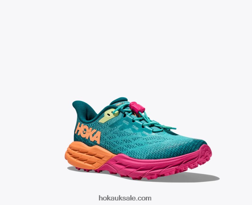 XHPD4N678 Speedgoat 5 Kids Castlerock/Vibrant Orange Hoka