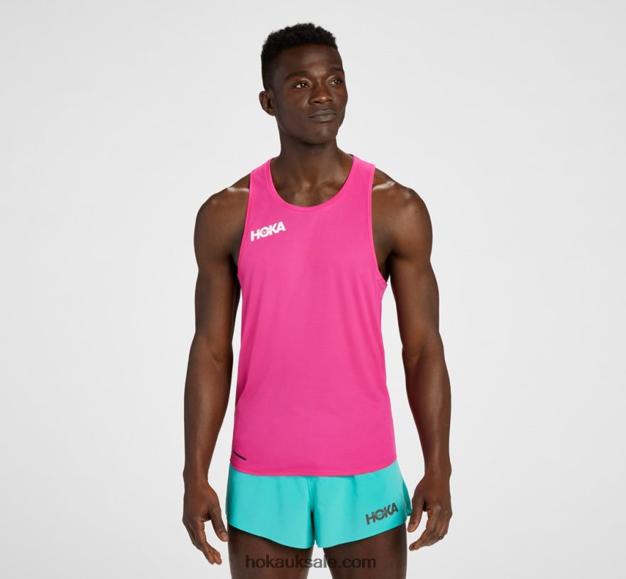 XHPD4N633 Glide Singlet Men Pink Yarrow Hoka