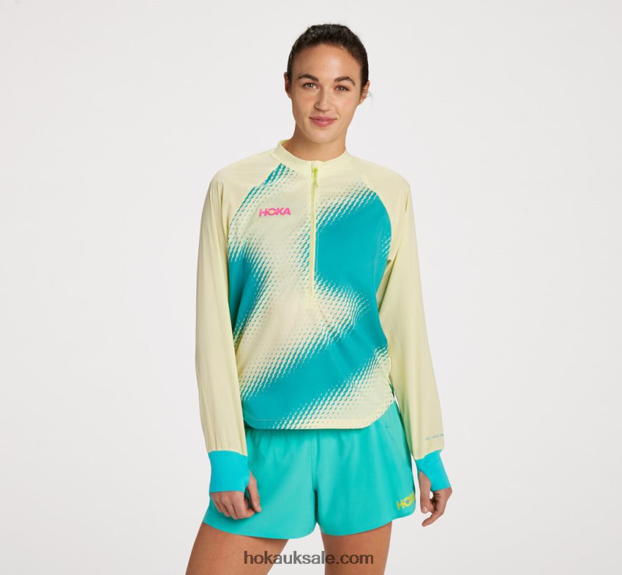 XHPD4N372 1/2 Zip Wind Shell Women Golden Yellow Hoka