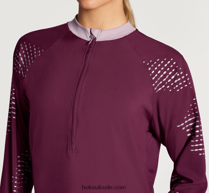 XHPD4N376 1/2 Zip Wind Shell Women Grape Wine Hoka