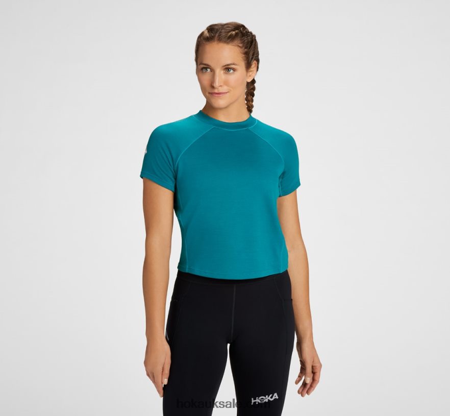 XHPD4N351 Midweight Merino Blend Short Sleeve Women Deep Lake Hoka