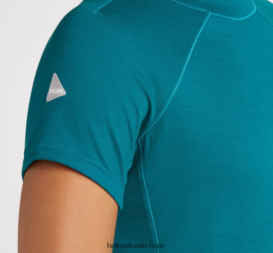 XHPD4N351 Midweight Merino Blend Short Sleeve Women Deep Lake Hoka
