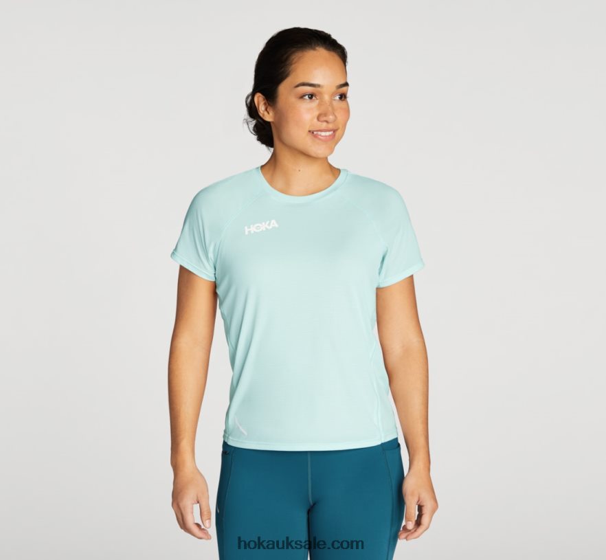 XHPD4N353 Glide Short Sleeve Women Blue Glass Hoka